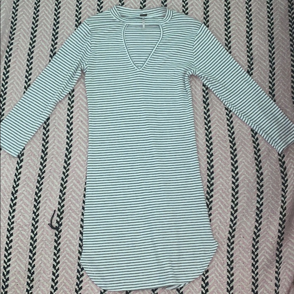 Poof ♡ ♡ grey and white striped fitted dress